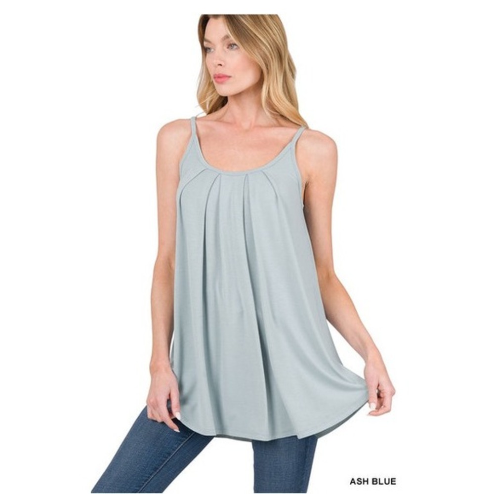 Women's Sleeveless Tank Top Pleated Flowy Casual Tunic Cami Top Ash‎ Blue Size S